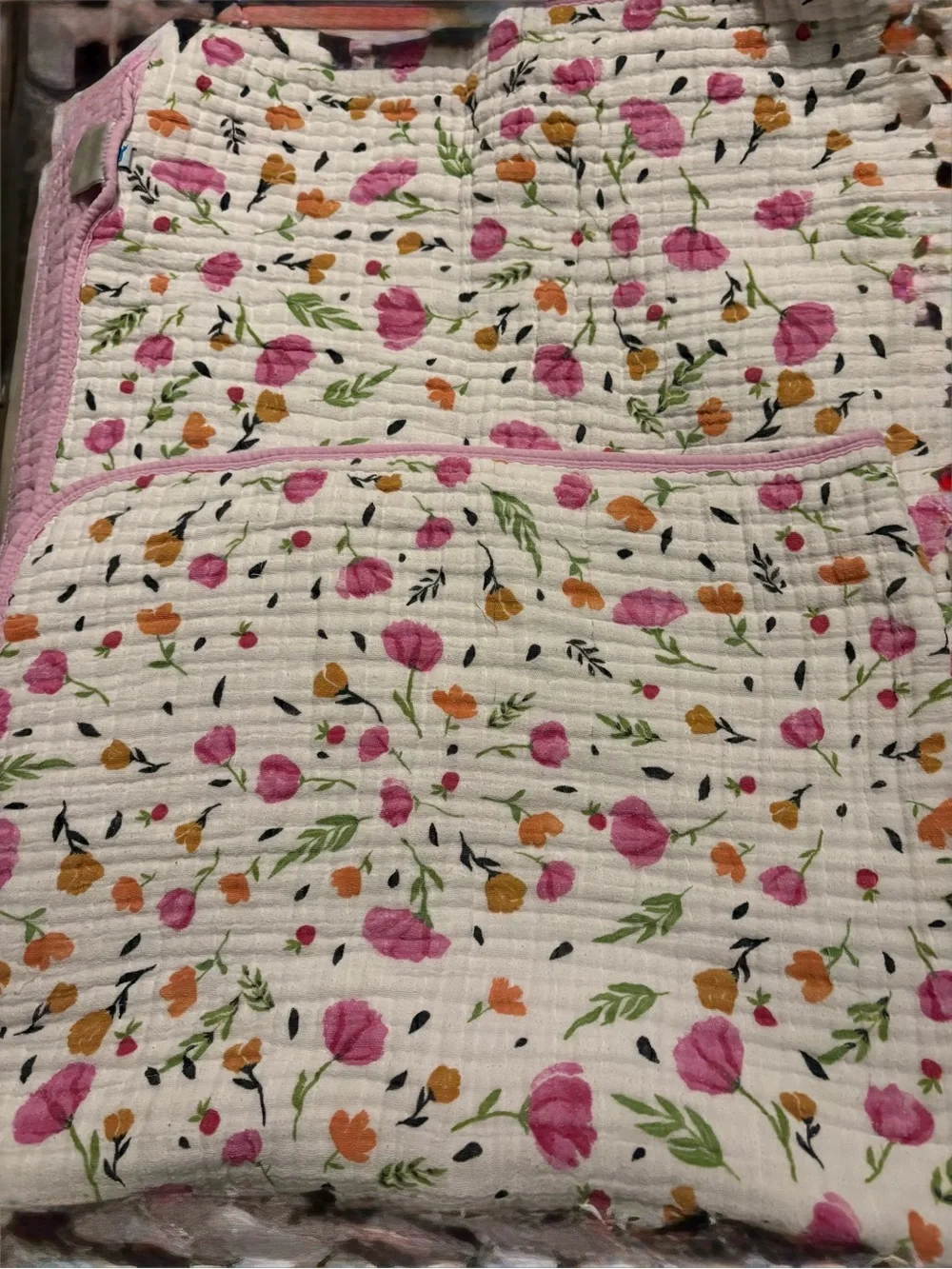 Floral Cotton Muslin Bedding Throw - Pink & Orange Floral